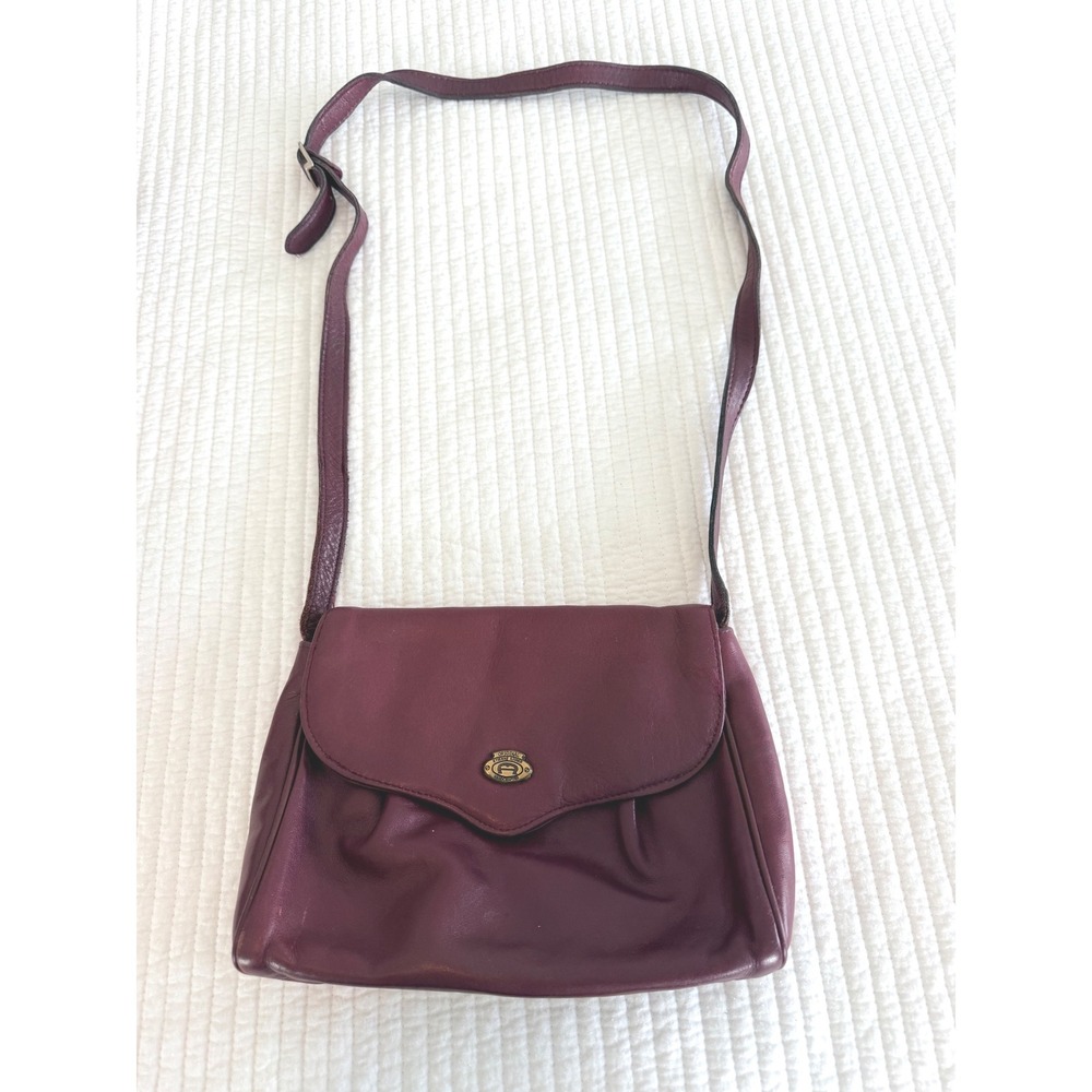 Etienne Aigner Vintage Burgundy Leather Crossbody Bag Oxblood Pleated Flap Purse